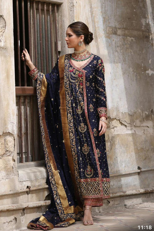 Mina Hassan( inspired) 3pcs Heavy Embroidered Silk Wedding Collection suit.. Size S-XL