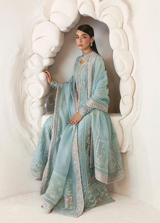 suffuse Iyara ( inspired) Ice Blue colour…3 pcs heavy embroidered soft organza shirt and duppatta..comes with sharara