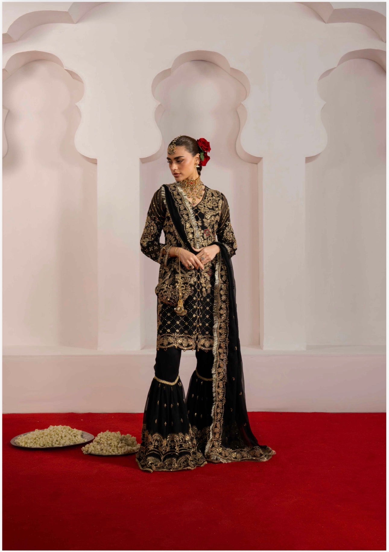 ALANI Black Embroidered Gharara Suit – Luxury 4 Piece Pakistani Wedding Wear