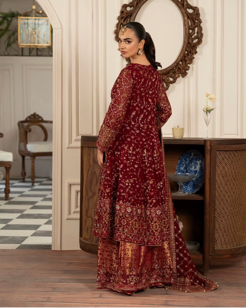 RUBY….Royal Maroon Embroidered Pakistani 3 pcs Suit