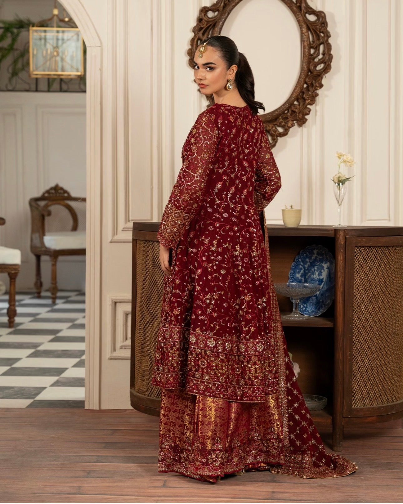 RUBY….Royal Maroon Embroidered Pakistani 3 pcs Suit