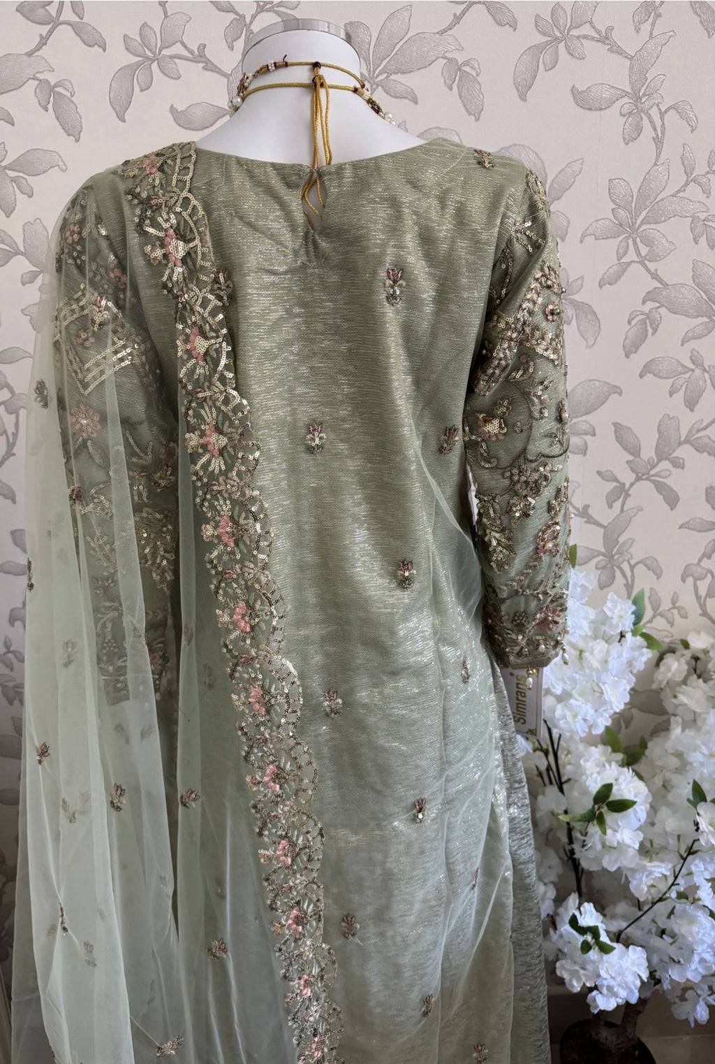 PEARLS Mint Green Luxe Hand-Embellished Pakistani 3 piece Suit