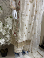 Ivory Cream Embroidered Pakistani 3 Piece Suit – Luxury Eid Festive Wear