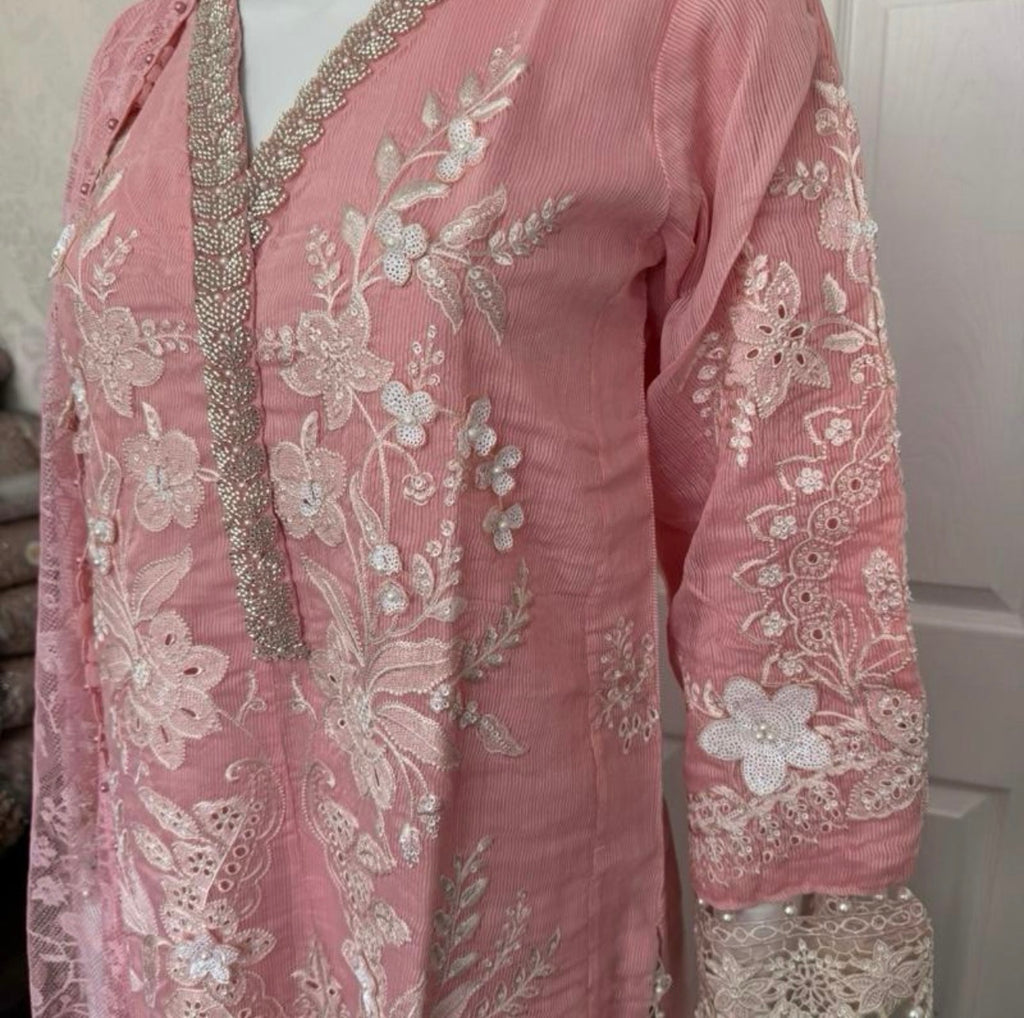 Rose Quartz Luxury Embroidered Suit – 3 Piece Collection