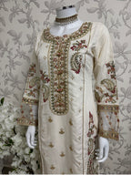 Ivory Cream Embroidered Pakistani 3 Piece Suit – Luxury Eid Festive Wear