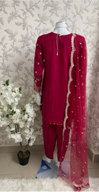 Fuchsia Pink Embroidered Pakistani 3 Piece Suit– Luxury Eid Festive Wear