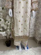 Ivory Cream Embroidered Pakistani 3 Piece Suit – Luxury Eid Festive Wear