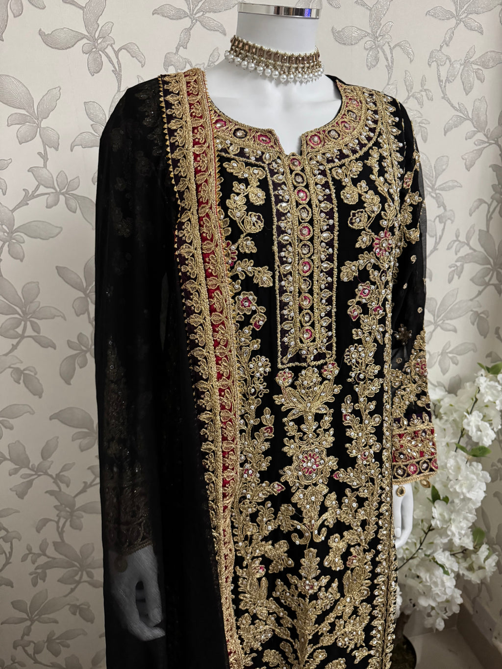 AYLAA Luxury Embroidered Chiffon Suit – 3 Piece Collection