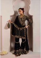 ALANI Black Embroidered Gharara Suit – Luxury 4 Piece Pakistani Wedding Wear