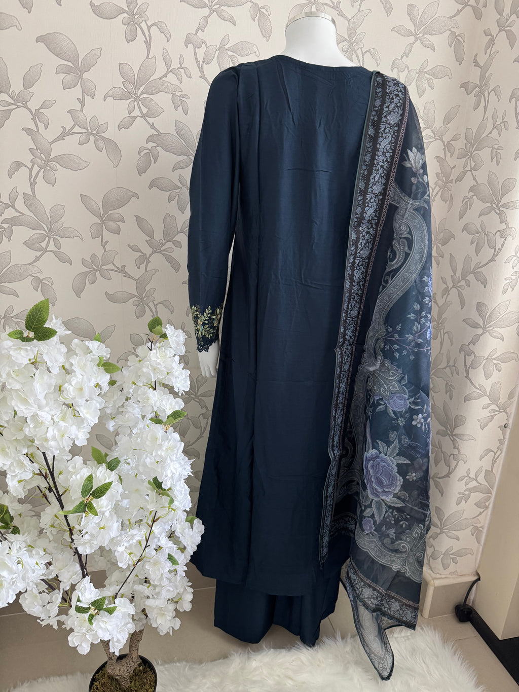 M Prints inspired Embroidered 3-Piece Suit | Pakistani Designer Dress