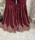 Maroon Embroidered Gharara Suit with organza Dupatta – Luxury Pakistani 3 Piece Set