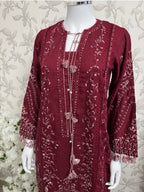 HUSN-E-EID Maroon Embroidered Pakistani 3 piece suit