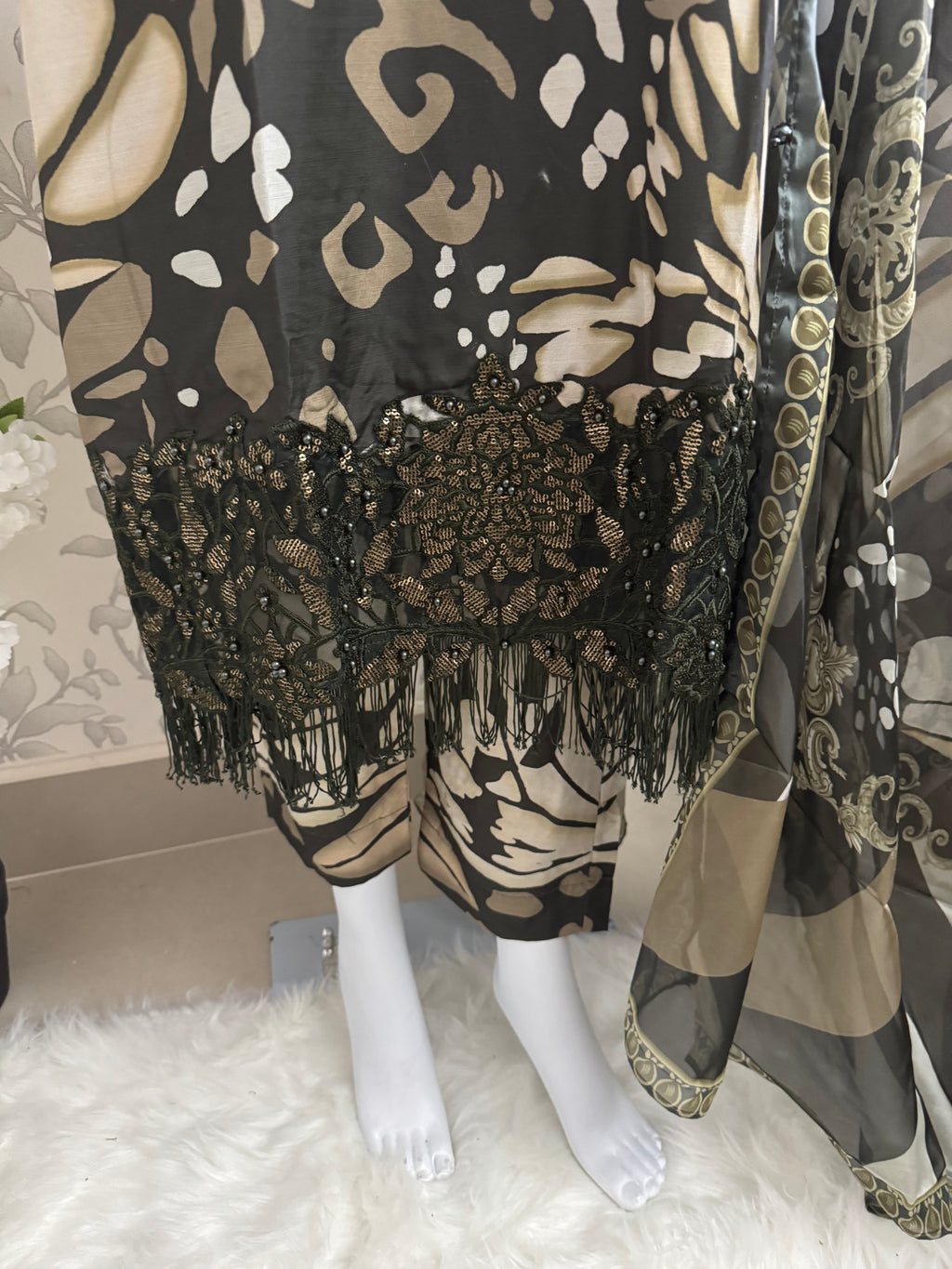 M Prints inspired Embroidered 3-Piece Suit | Pakistani Designer Dress