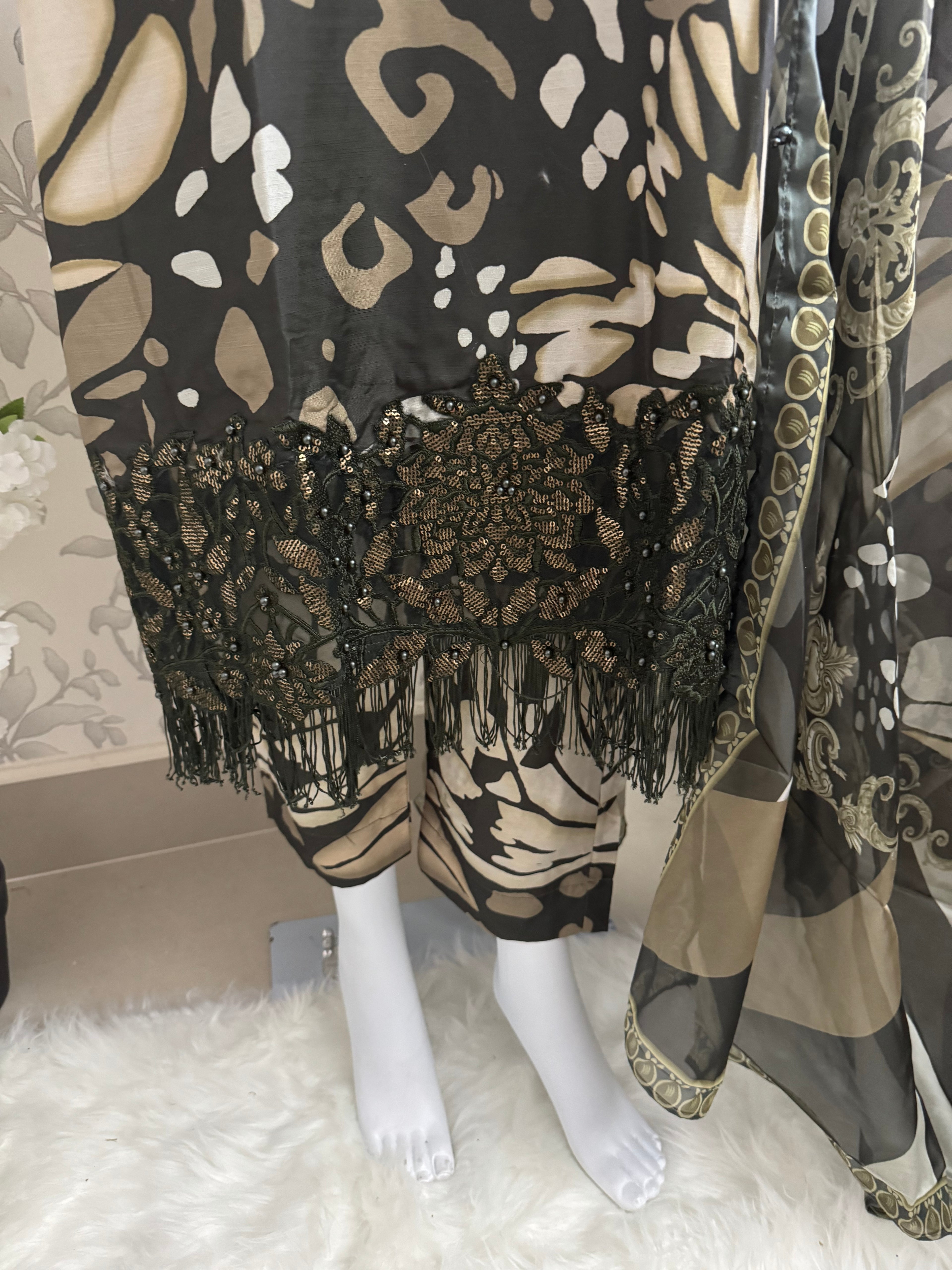 M Prints inspired Embroidered 3-Piece Suit | Pakistani Designer Dress