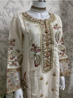 Ivory Cream Embroidered Pakistani 3 Piece Suit – Luxury Eid Festive Wear