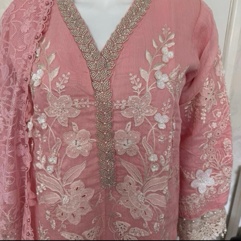 Rose Quartz Luxury Embroidered Suit – 3 Piece Collection