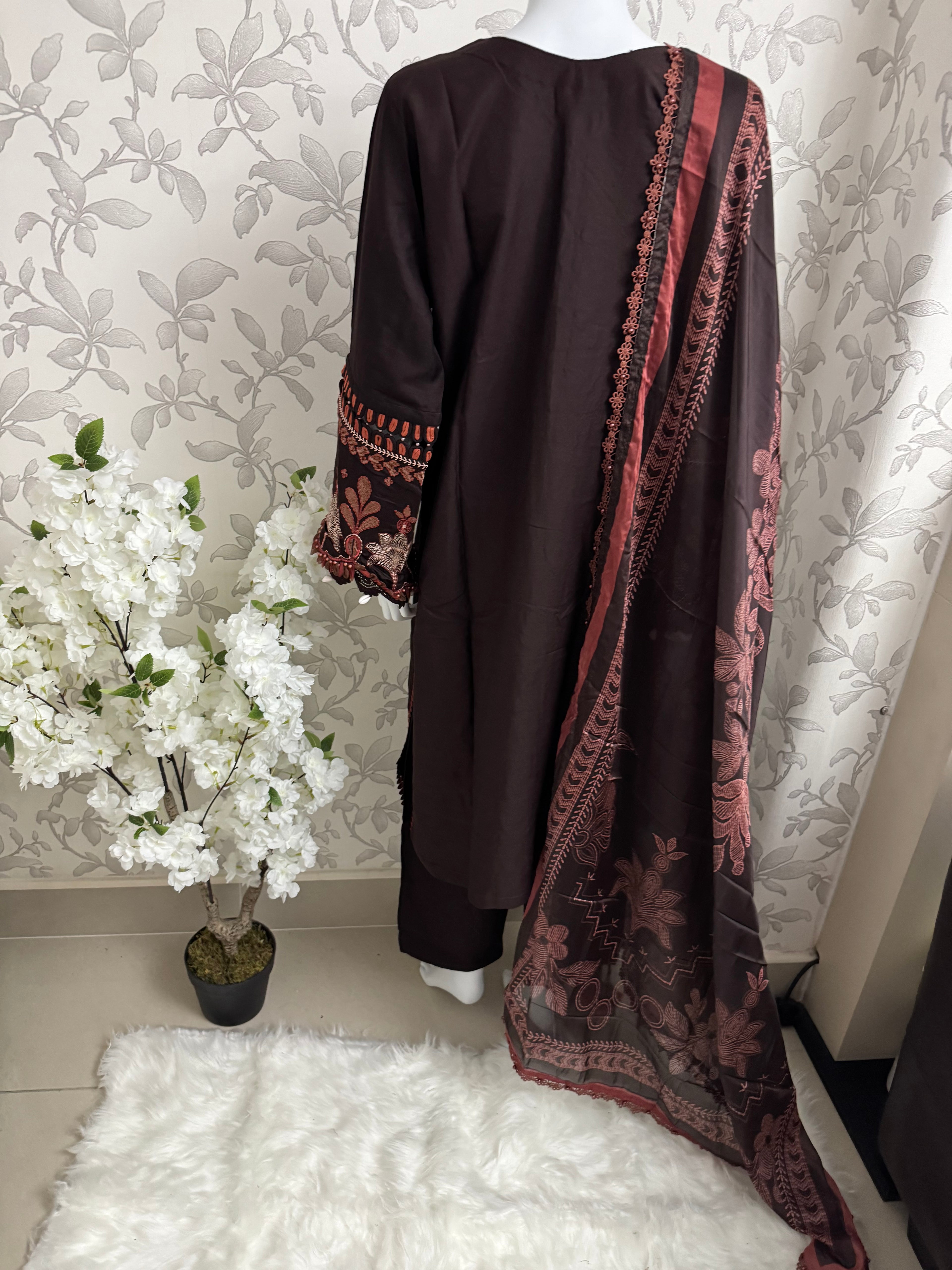 M Prints 4A inspired Embroidered 3-Piece Suit | Pakistani Designer Dress