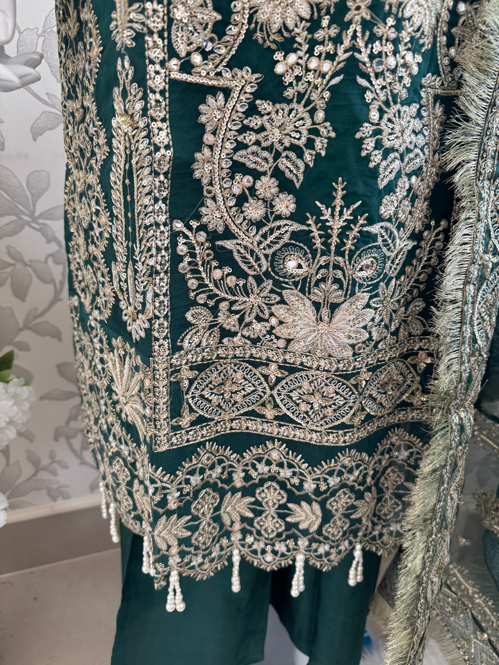 AFROZ Emerald Embroidered Organza Suit | Pakistani Wedding & Formal Dress