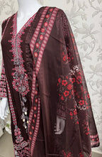 HUSN-E-EID Elegance Brown Embroidered Pakistani Suit with Printed Dupatta