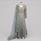 MASHAL…. Embroidered Net Maxi Dress with embroidered organza Dupatta