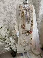 UJAALA….. Elegant White Embroidered Pakistani Suit with net Dupatta