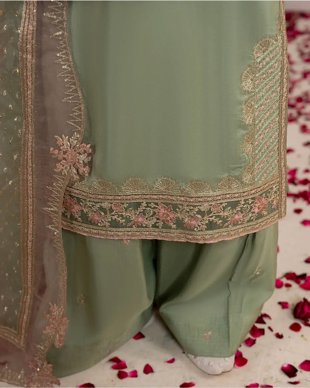 CHAAND RAAT Luxury Embroidered Raw Silk Suit – 3 Piece Collection