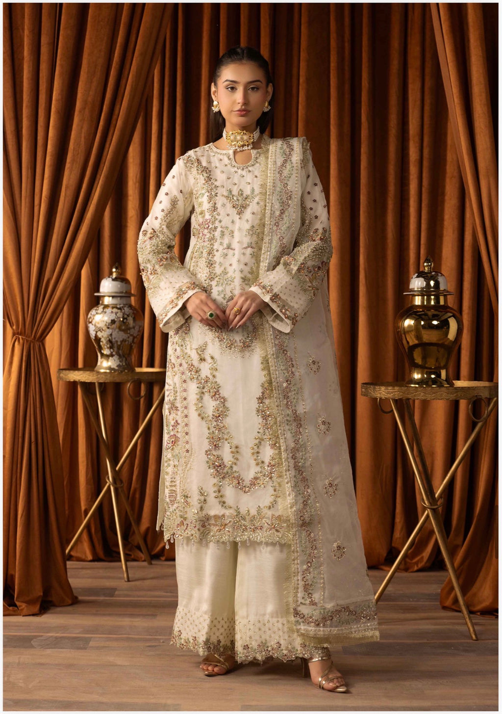 SANGEET Embroidered 3 piece Wedding Suit | Pakistani Mehndi, Mayon & Wedding Wear