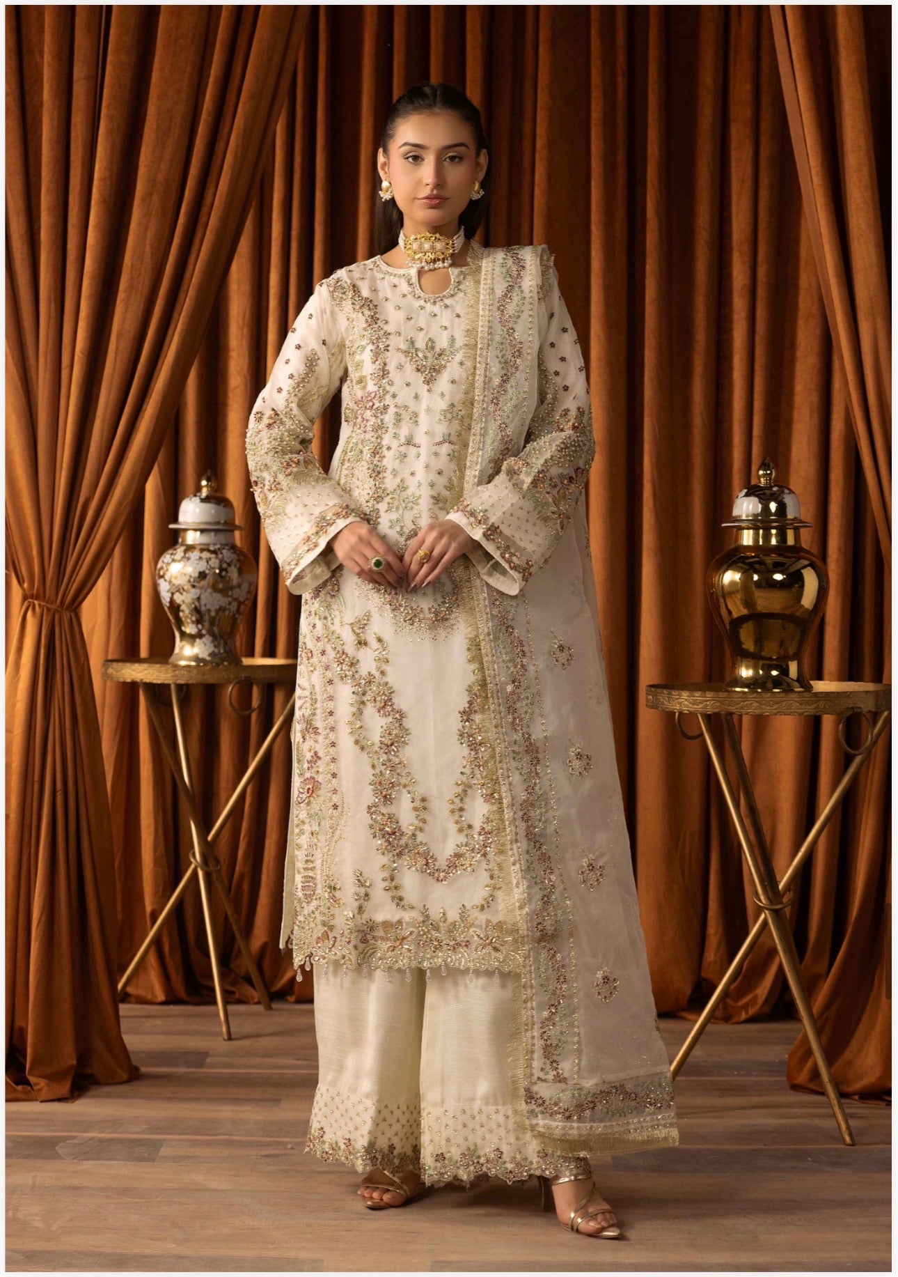 SANGEET Embroidered 3 piece Wedding Suit | Pakistani Mehndi, Mayon & Wedding Wear