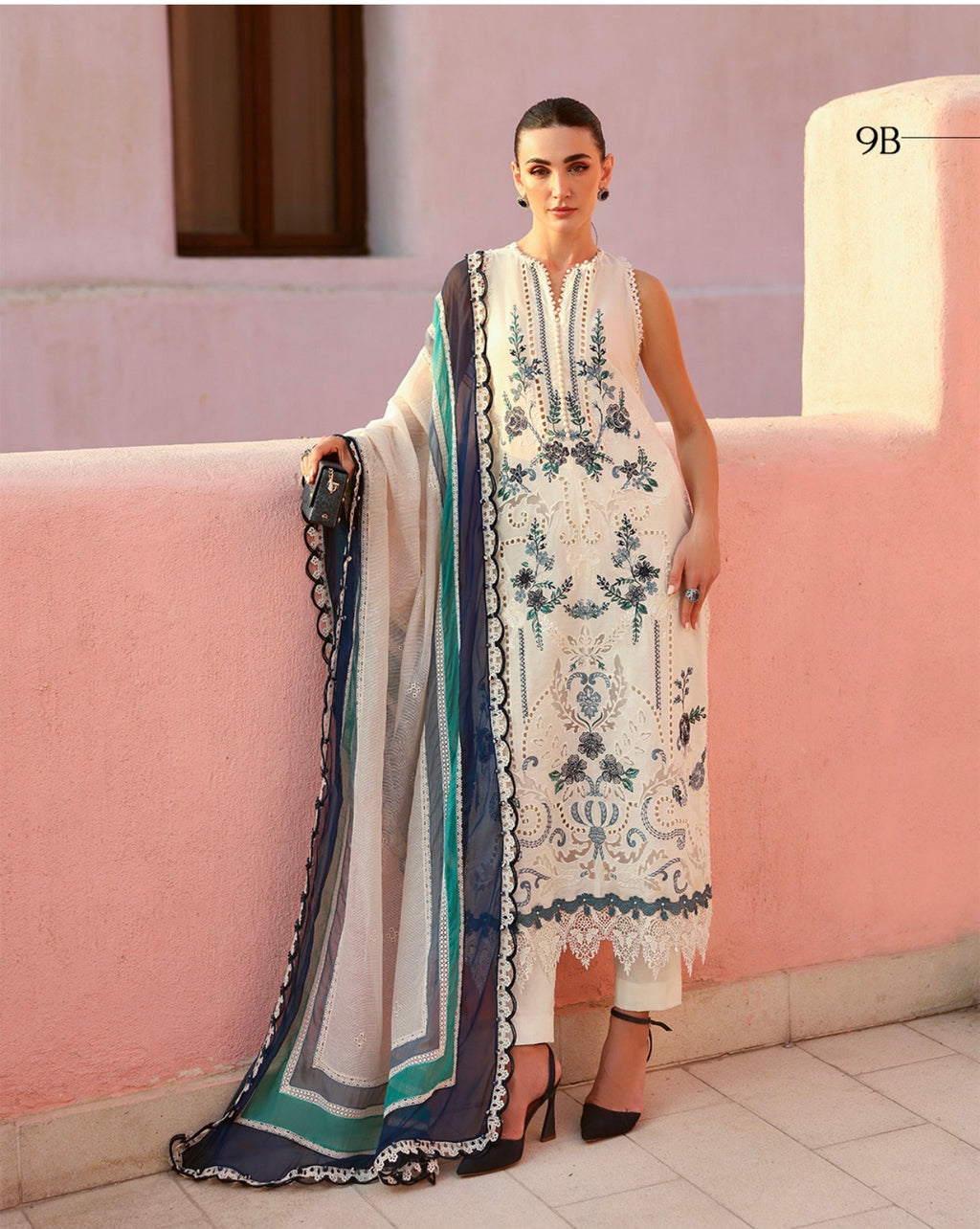Azure Bloom Luxury Embroidered Suit – 3 Piece Collection