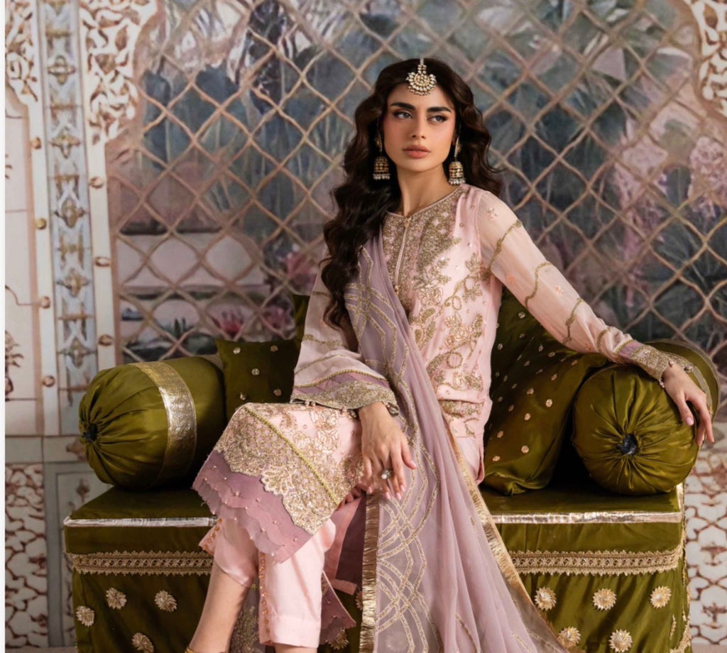 ALANI Soft Blush Pink Luxury Embroidered 3-Piece Suit | Pakistani Wedding & Party Wear