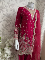 Fuchsia Pink Embroidered Pakistani 3 Piece Suit– Luxury Eid Festive Wear