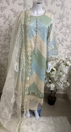 Mint Pearl Luxury Embroidered Suit – 3 Piece Collection