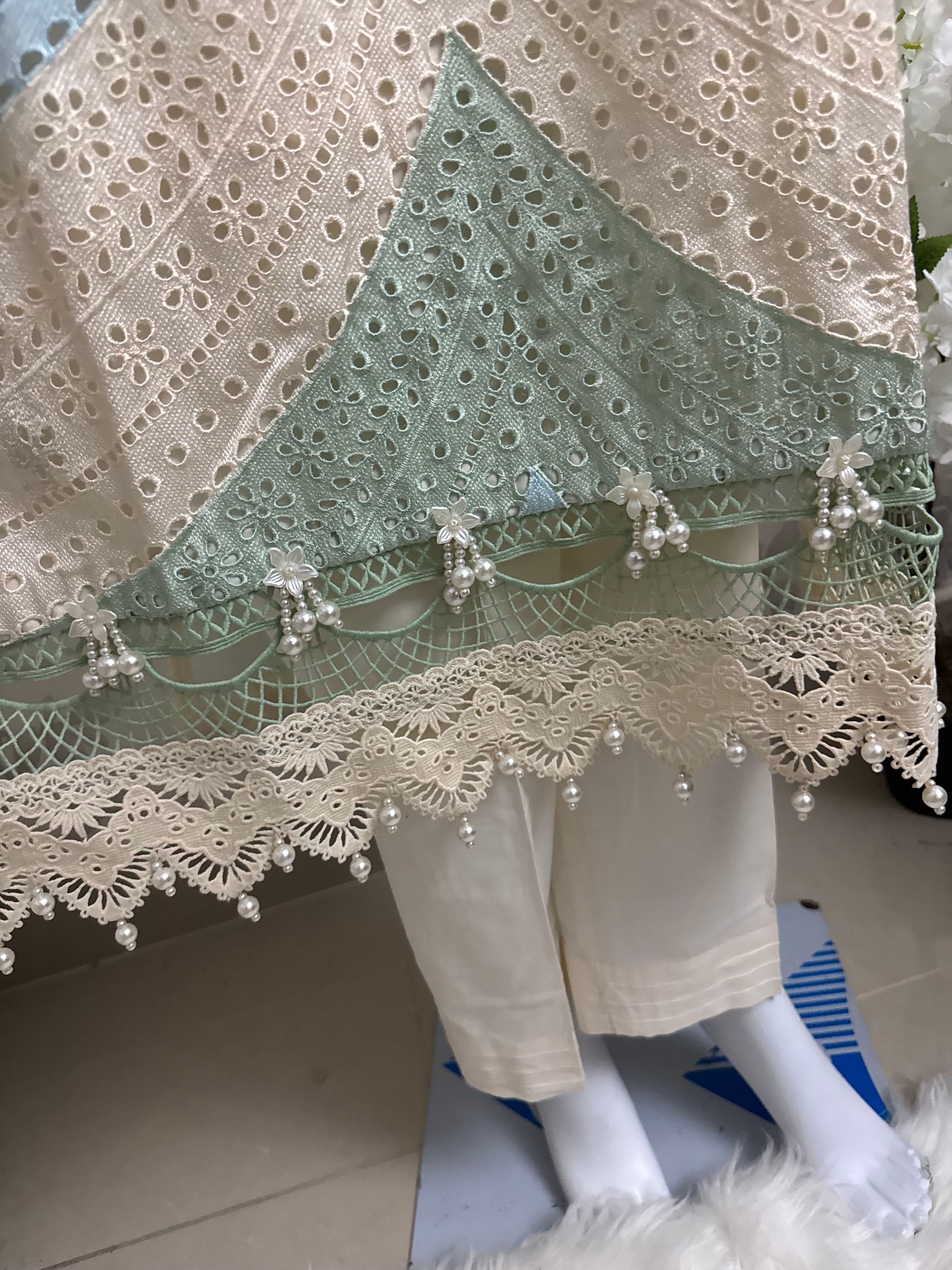 Mint Pearl Luxury Embroidered Suit – 3 Piece Collection