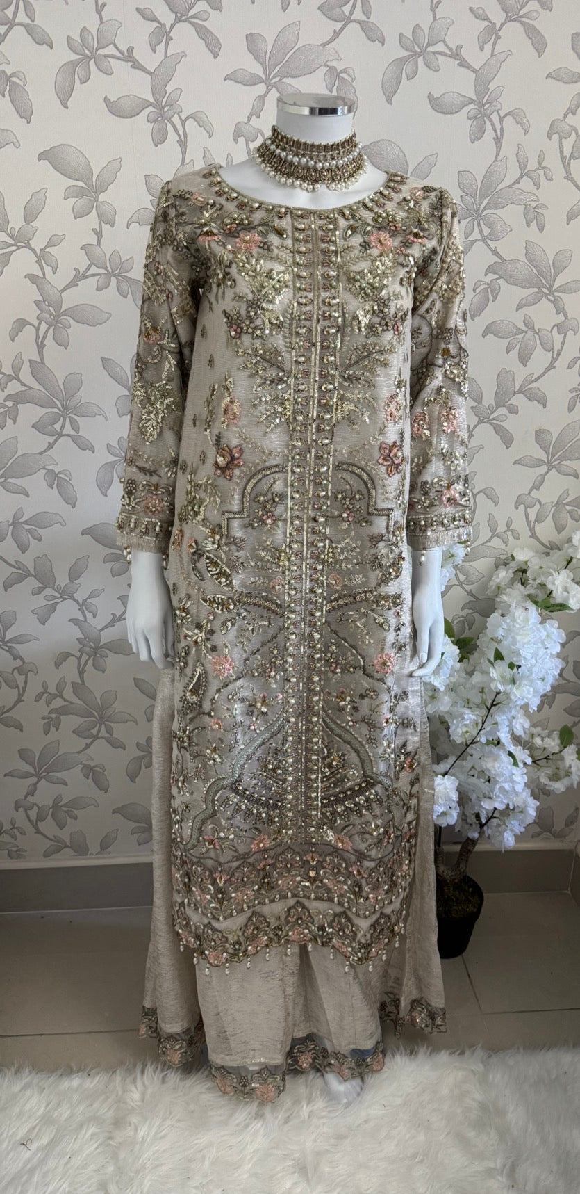 PEARLS -Pearl Champagne Hand-Embellished Luxury 3 pcs Suit
