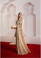 ALANI Champagne Beige Embroidered Peplum Suit | Luxury Pakistani 3 Piece Palazzo Set