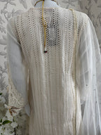 UJAALA….. Elegant White Embroidered Pakistani Suit with net Dupatta