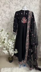 HUSN-E-EID Black Embroidered Maxi with Organza Duppatta -3 piece suit