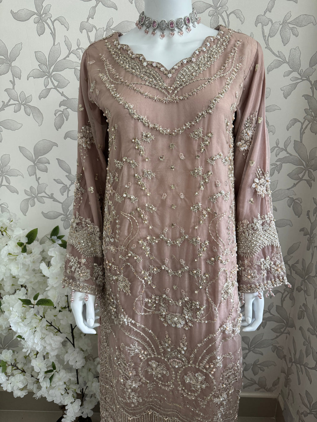 SERENE Blush Pink Embroidered Sharara Suit | Pakistani Designer Wedding Dress