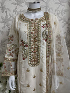 Ivory Cream Embroidered Pakistani 3 Piece Suit – Luxury Eid Festive Wear
