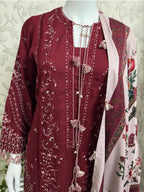 HUSN-E-EID Maroon Embroidered Pakistani 3 piece suit