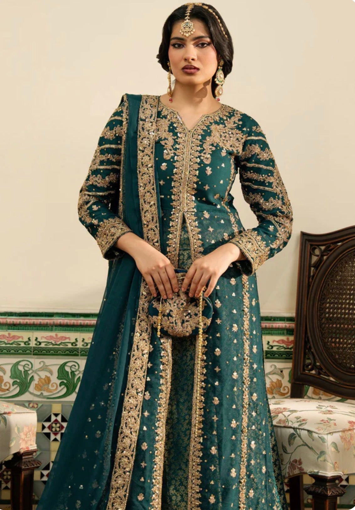 NAZLEEN Embroidered 3 piece Chiffon Suit| Pakistani Designer Wedding Dress