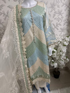 Mint Pearl Luxury Embroidered Suit – 3 Piece Collection