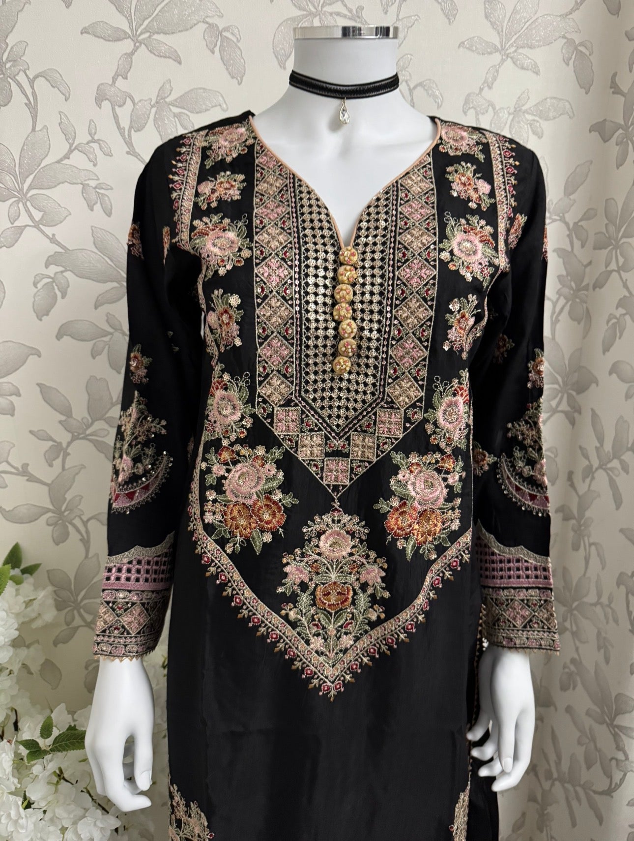 Black Embroidered Pakistani 3 Piece Suit – Luxury Eid Festive Wear