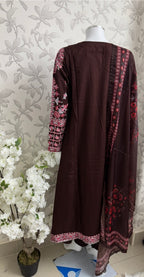 HUSN-E-EID Elegance Brown Embroidered Pakistani Suit with Printed Dupatta