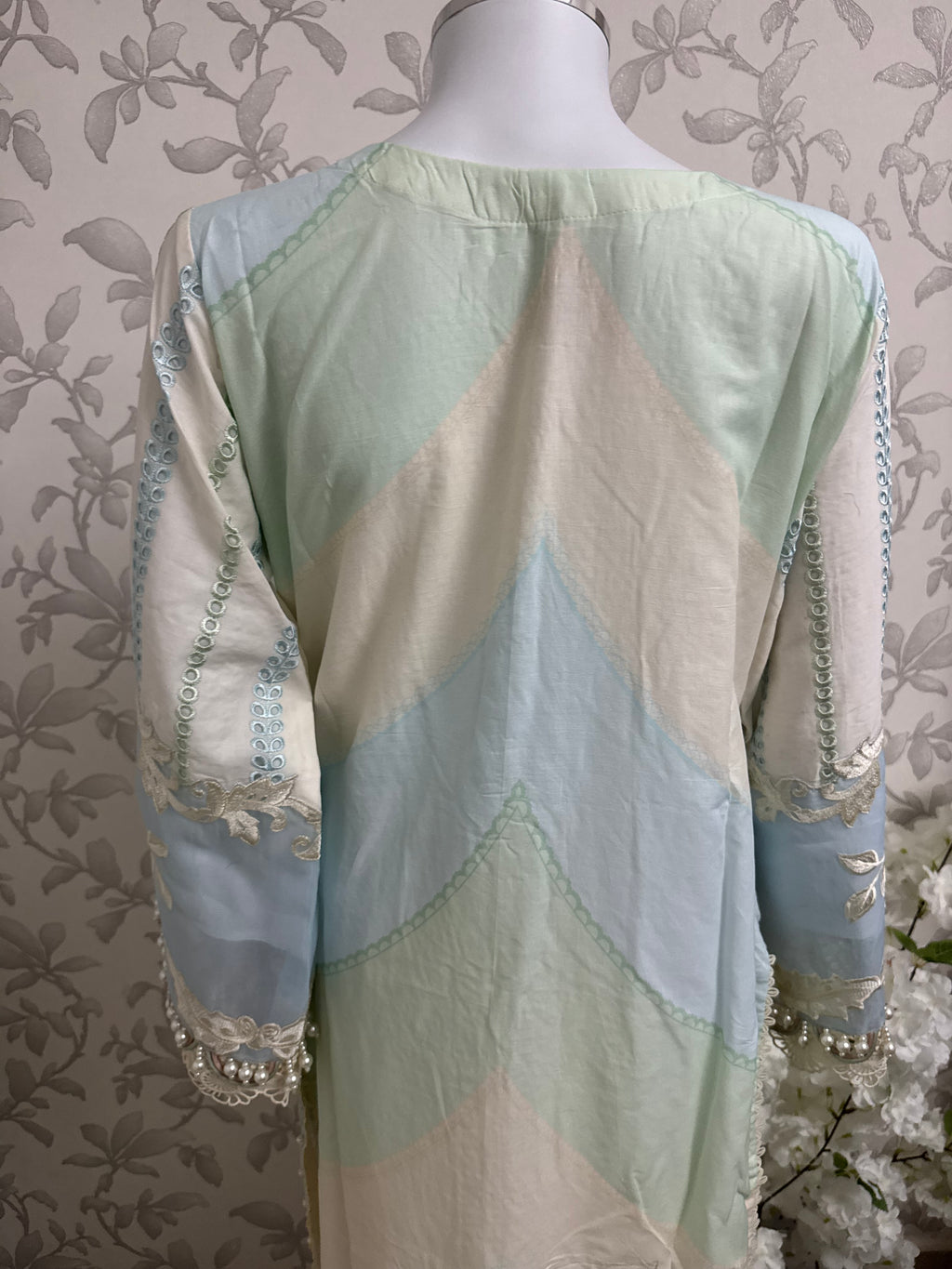Mint Pearl Luxury Embroidered Suit – 3 Piece Collection