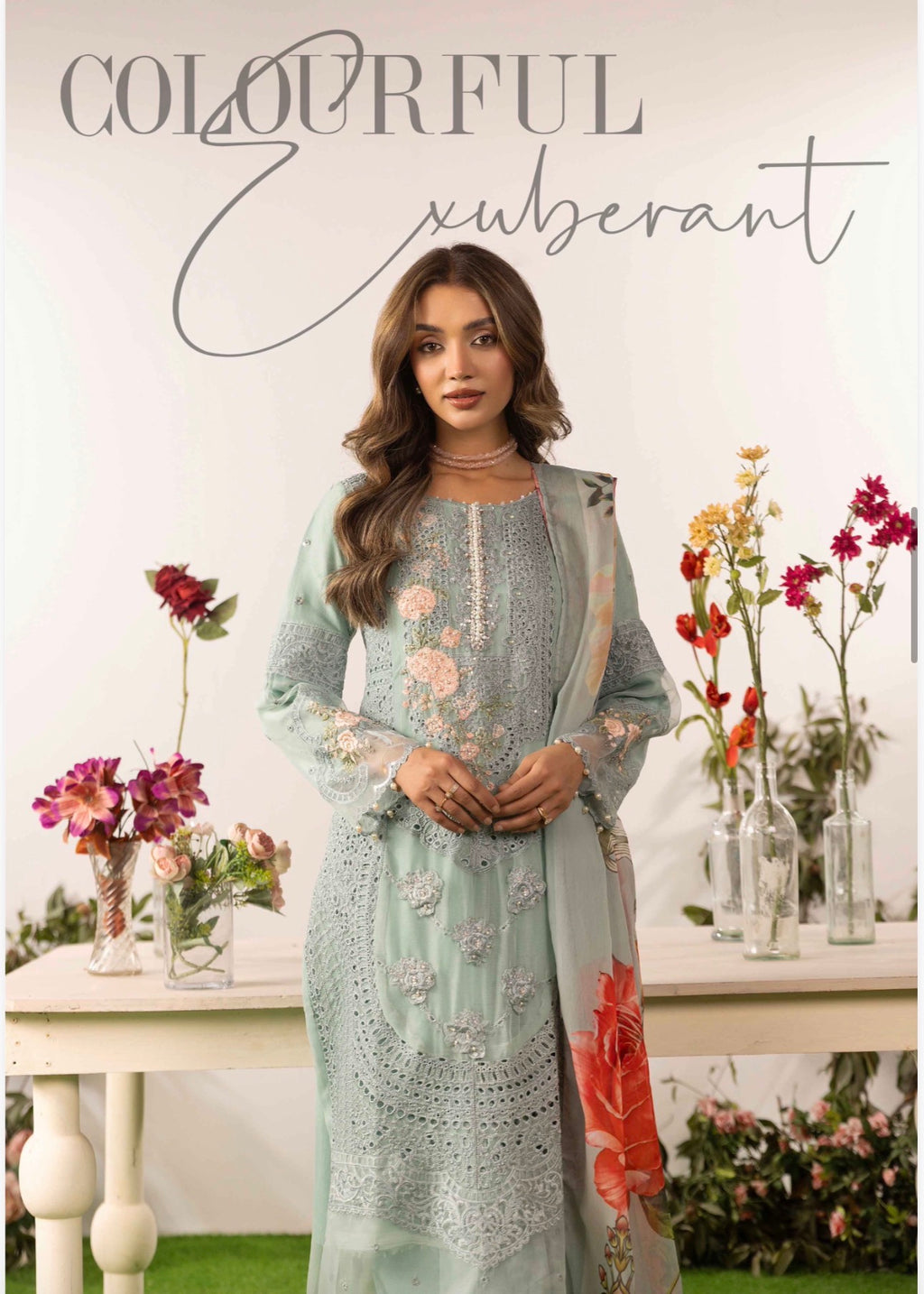 DIAMONDS Luxury Embroidered Chiffon Suit – 3 Piece Collection