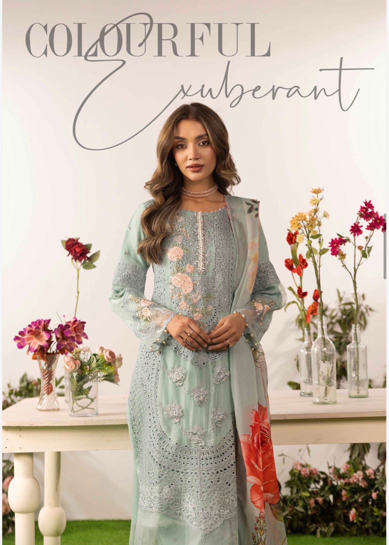 DIAMONDS Luxury Embroidered Chiffon Suit – 3 Piece Collection