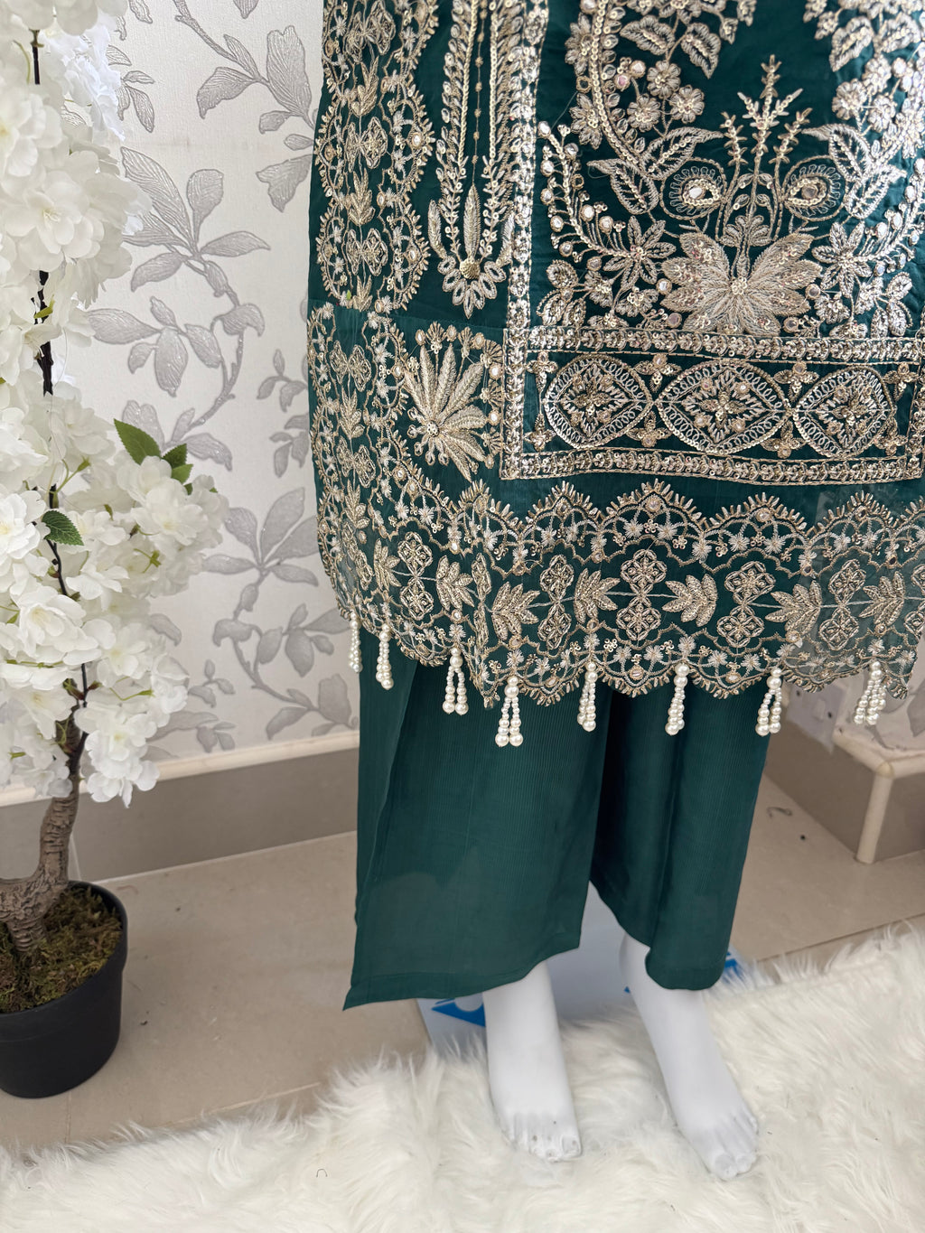 AFROZ Emerald Embroidered Organza Suit | Pakistani Wedding & Formal Dress