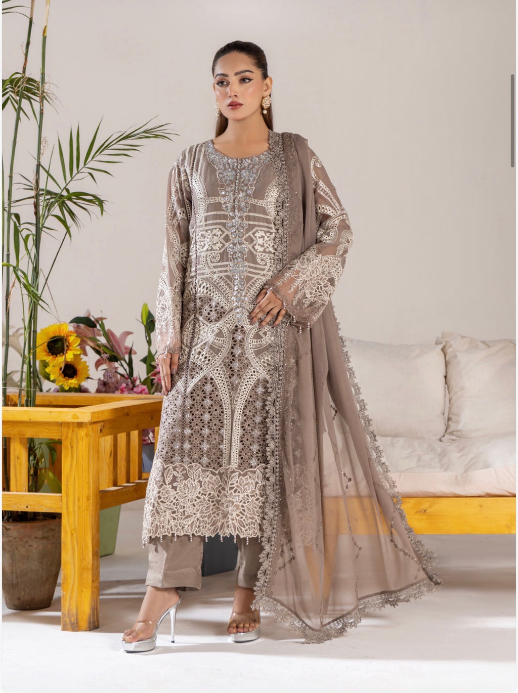 SONIYA Festive Embroidered 3 piece Chiffon Suit | Pakistani Designer Ready-to-Wear