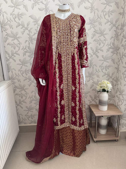 AFREEN Heavy Embroidered 3-piece Chiffon Suit | Pakistani Wedding Dress